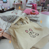 Frenchie Outline Embroidered Zippered Tote Bag