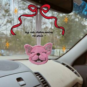 Pink Sparkles Frenchie Rear View Mirror Tie On Charm