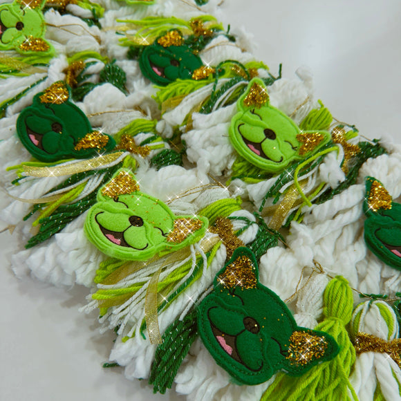 Green sparkle valentines day french bulldog garland