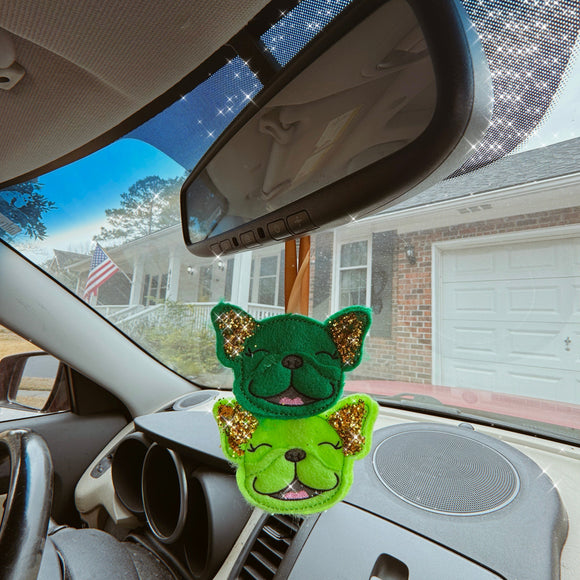 Green Sparkle Frenchie Rear View Mirror Tie On Charm