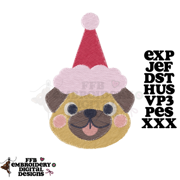 Santa Pug Embroidery File (Digital Download)