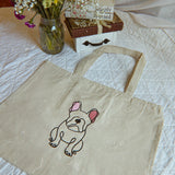 Frenchie Outline Embroidered Zippered Tote Bag
