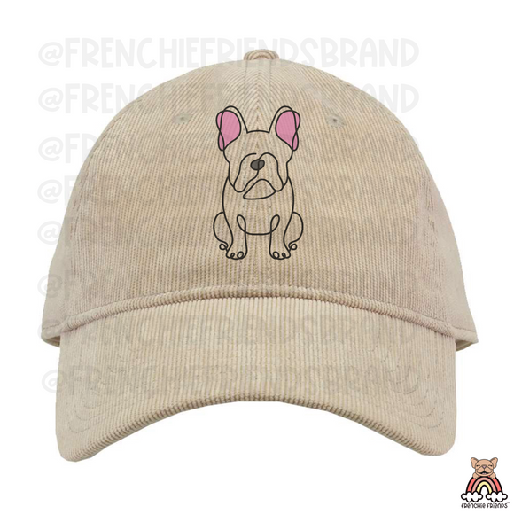 Frenchie Outline Corduroy Adjustable Closure Hat