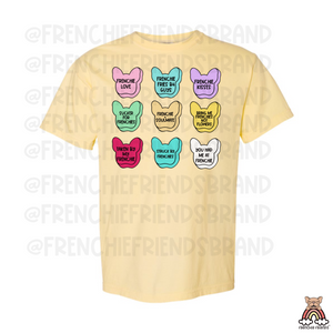 French Bulldog Graphic T-Shirt | Candy Frenchie Hearts T-Shirt