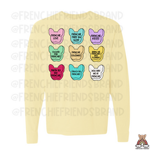 French Bulldog Graphic Long Sleeve T-Shirt | Candy Frenchie Hearts Long Sleeve