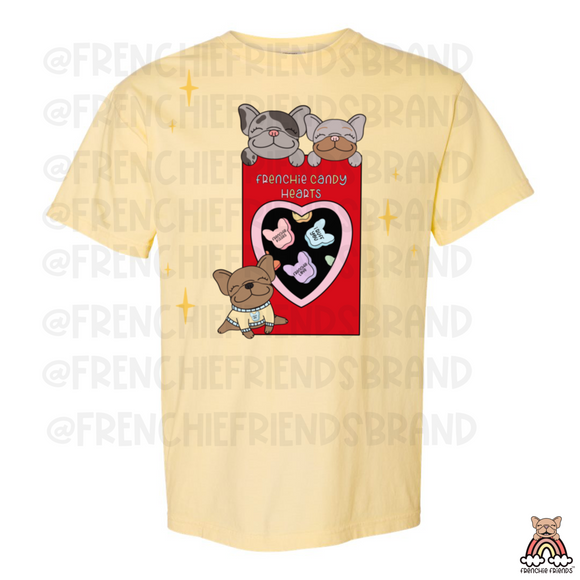 French Bulldog Graphic T-Shirt | Box Of Frenchie Candy Hearts T-Shirt