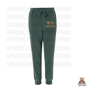 One Lucky Frenchie Mama Embroidered Joggers