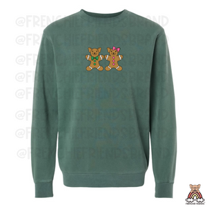 Two French Bulldog Gingerbread  Embroidered Crewneck