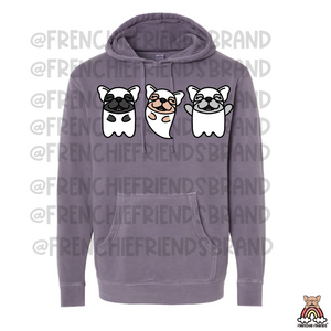 French Bulldog Embroidered Hoodie | Three Frenchie Ghost Embroidered Hoodie