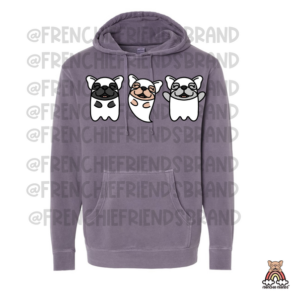 French Bulldog Embroidered Hoodie | Three Frenchie Ghost Embroidered Hoodie