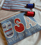 USA Frenchies & Stripes Embroidered Applique Tee