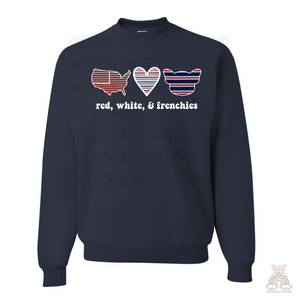 French Bulldog Embroidered Crewneck | Red White & Frenchies Embroidered Applique Crewneck