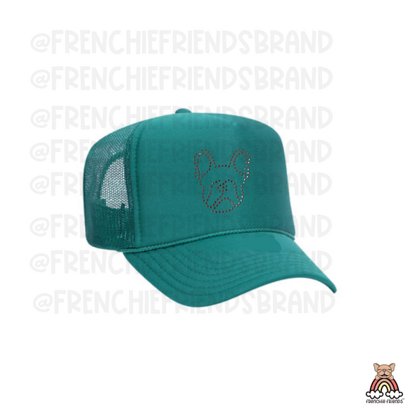 Rhinestone Frenchie Head Outline Mesh Trucker Hat