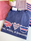 Red, White, & Frenchies Applique Embroidered Tee