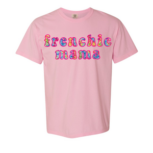 French Bulldog Graphic T-Shirt | Tie Dye Swirl Frenchie Mama Embroidered T-Shirt
